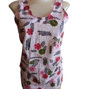 Small Vintage Womens Top 1950's MCM Printed Sleeveless Handmade Floral Print USA